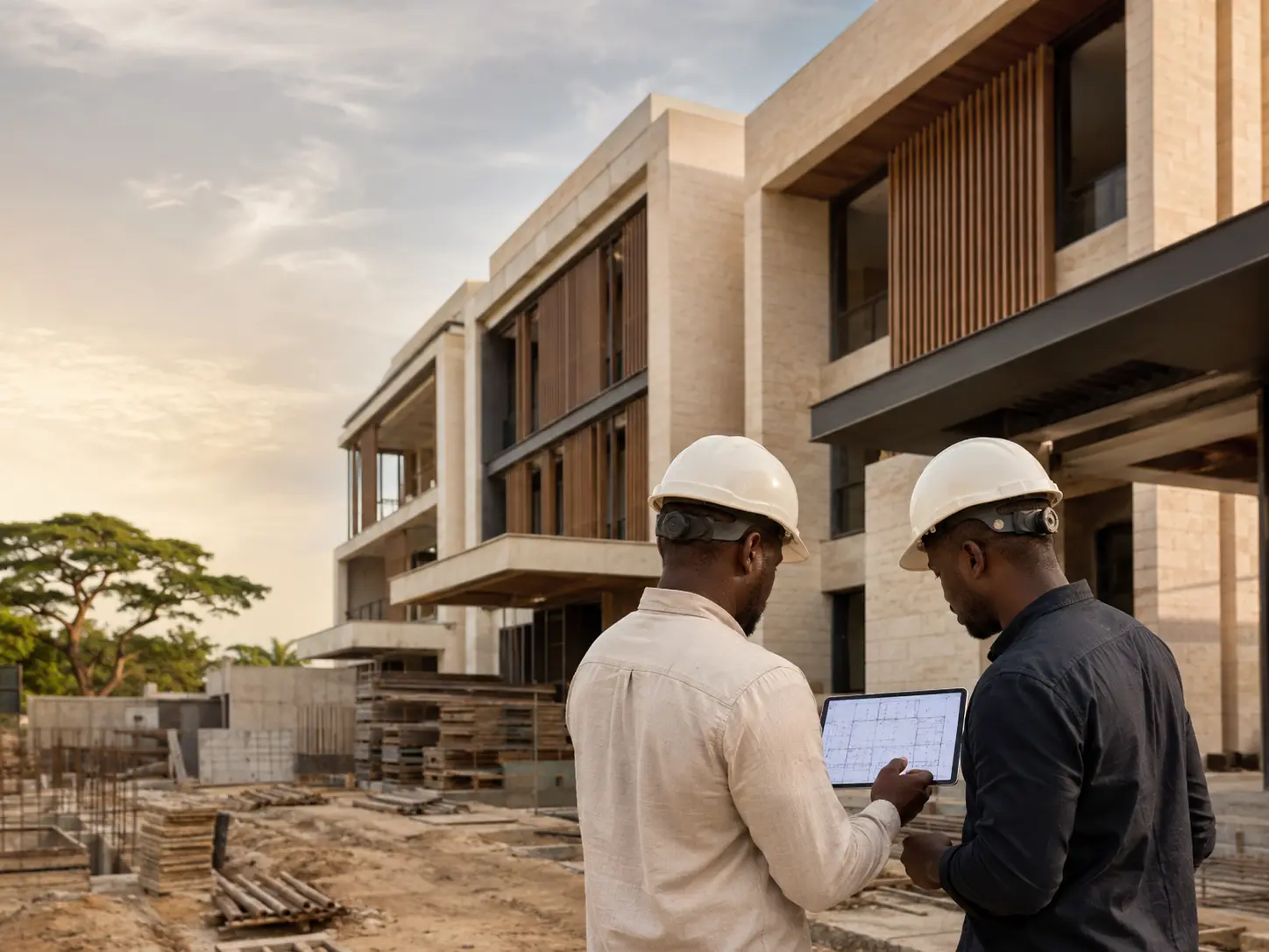 MetroGroup construction site at sunset